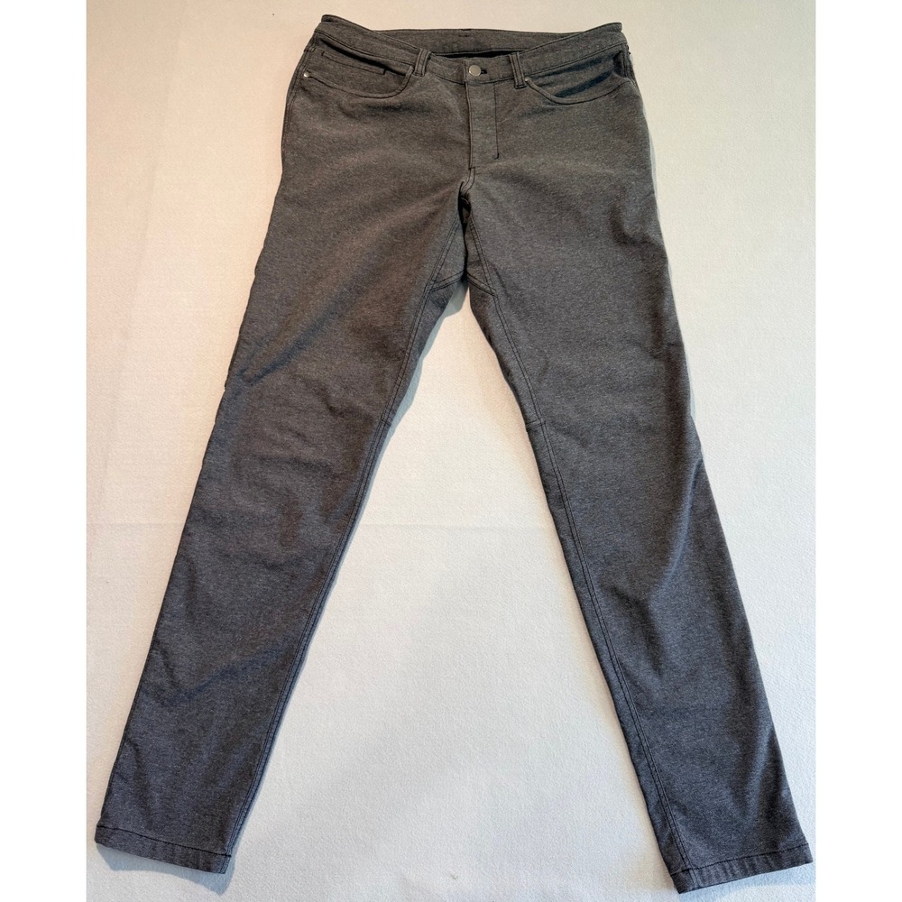 Lululemon Mens ABC Skinny Tech 5 Pocket Pant Heathered Black Size 34x32